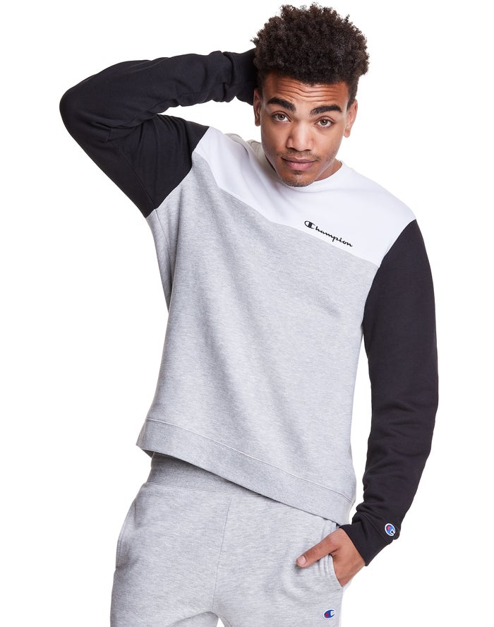 Champion Herre Sweatshirt Grå - Colorblock Fleece Crew - Danmark SXL-536971